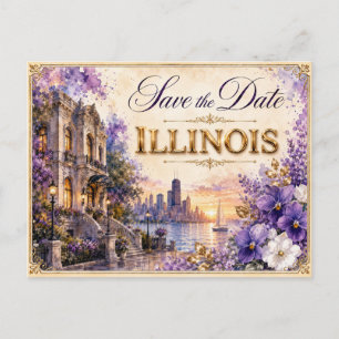 Convite de Noivado Elegante Illinois Save the Date