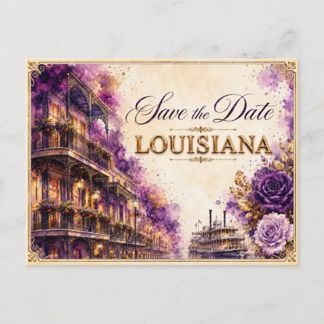 Convite de Noivado Elegante Louisiana Save the Dat (Frente)