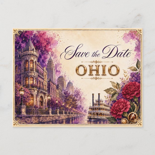 Convite de Noivado Elegante Ohio Save the Date (Frente)