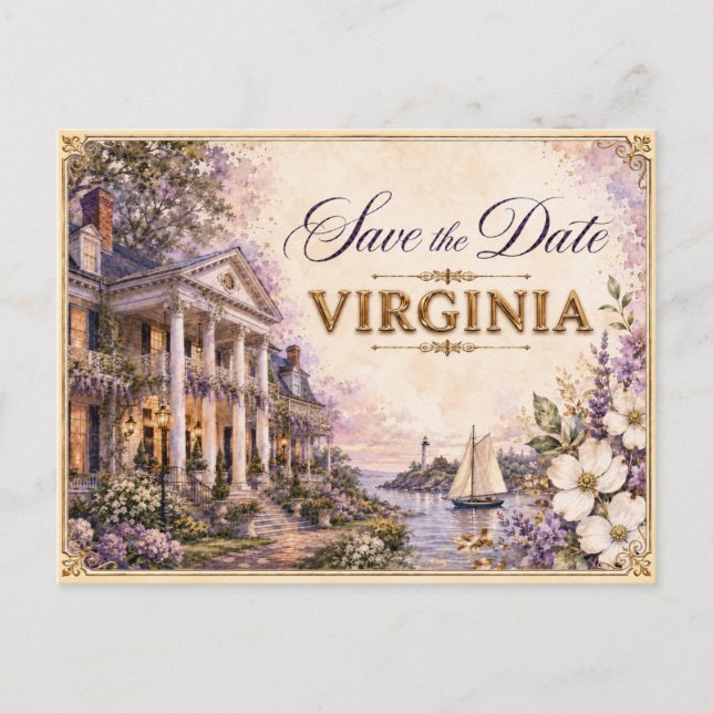 Convite de Noivado Elegante Virginia Save the Date (Frente)