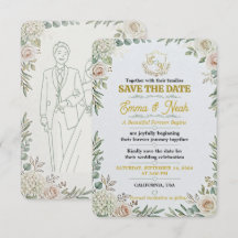 Convite de Noivado em Ouro Sage Elegante Save The 
