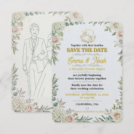 Convite de Noivado em Ouro Sage Elegante Save The