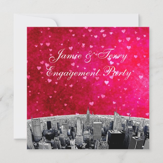 Convite de Noivado Etched NYC Skyline #2 Rosa Cora (Frente)