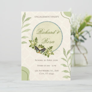 Convite de Noivado Floral Aquarela Verde