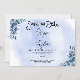 Convite de Noivado Floral Azul Minimalista