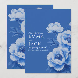 Convite de Noivado Floral Blue Peony Save the Date