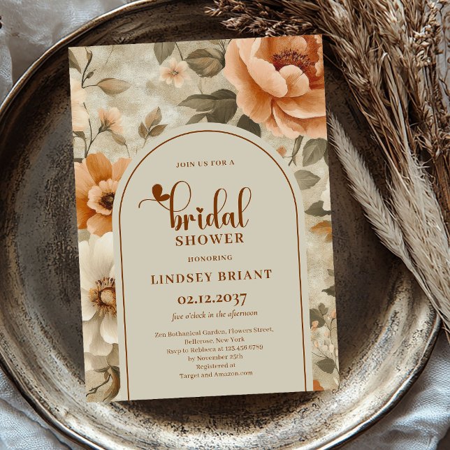 Convite de Noivado Floral Boêmio de Cobre (Copper Floral Bohemian Bridal Shower Invitation)