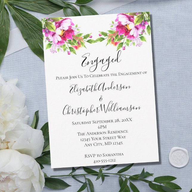 Convite de Noivado Floral Branco Rosa Elegante (Criador carregado)
