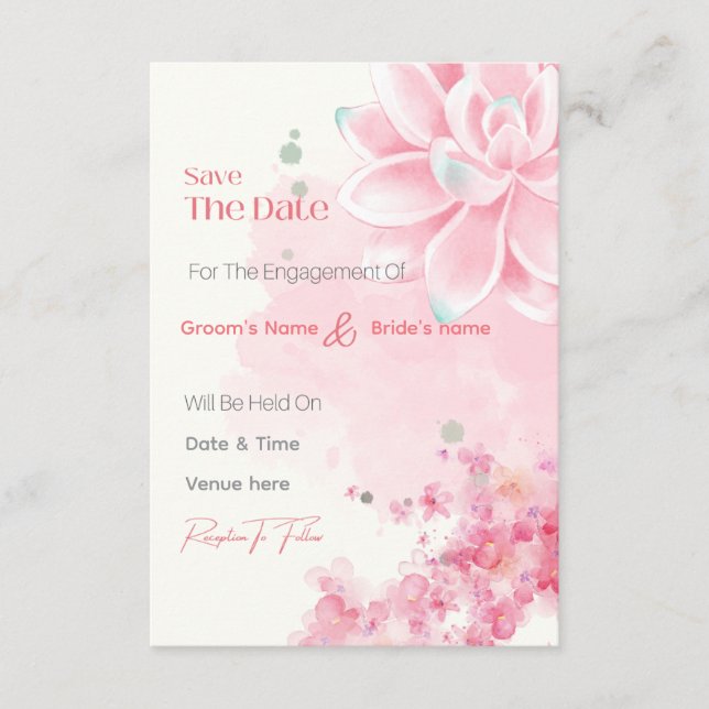 Convite de Noivado Floral com Aquarela Rosa para S (Frente)