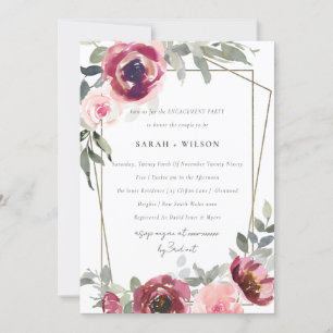 CONVITE DE NOIVADO FLORAL DE ROSA DE BURGUNDY VERM
