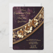 Convite de Noivado Floral Dourado Ornamentado