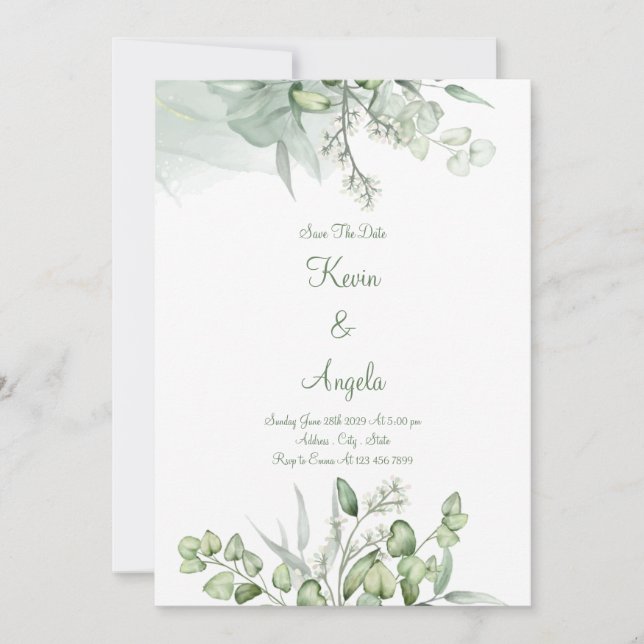 Convite de Noivado Floral Elegante Verde para Salv (Frente)