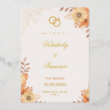 Convite de Noivado Floral em Ouro Elegante para Sa