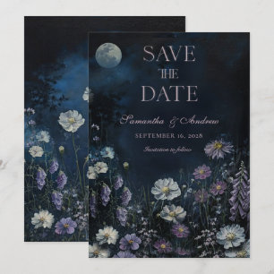 Convite de Noivado Floral Escuro Cosmos Meia-Noite