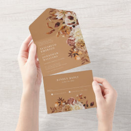 Convite de Noivado Floral Outono Dourado Tudo Em U