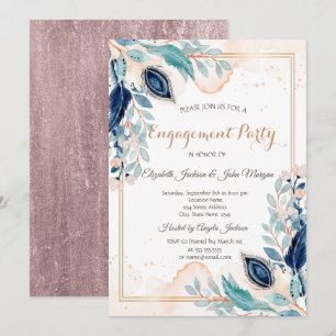 Convite de Noivado Floral Pavão Aquarela