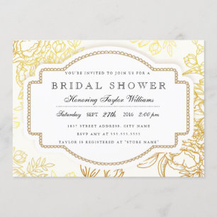 Convite de Noivado Floral Vintage Dourado
