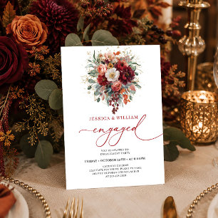 Convite de noivado Glam Burgundy Gold Floral Deep 
