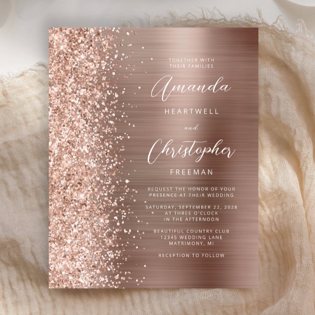 Convite de Noivado Glam Glitter Rose Gold Econômic (Criador carregado)