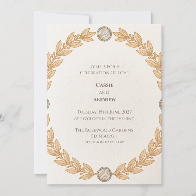 Convite de Noivado Gold Laurel Cameo (Frente)