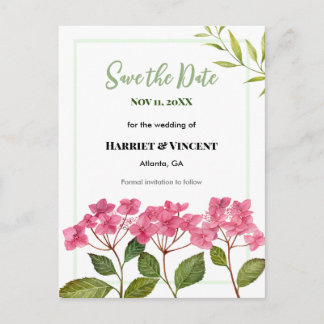 Convite de Noivado Hortênsias Rosa Save The Date