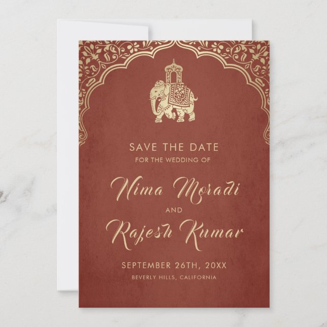 Convite de Noivado Indiano Save The Date Dourado G (Frente)