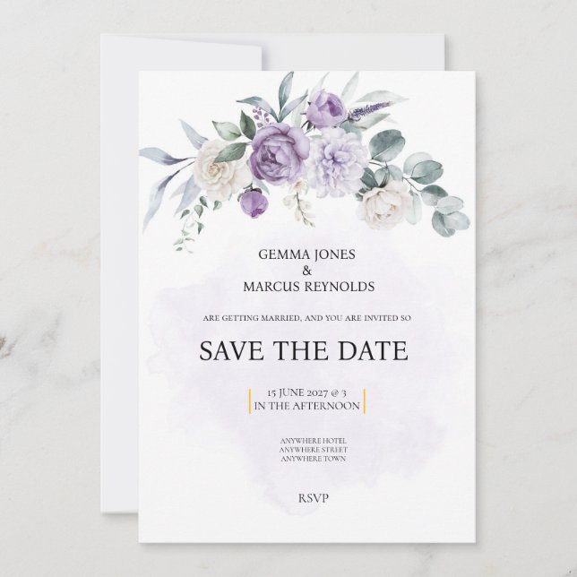 Convite de Noivado Lilac Infusion Save the Date (Frente)
