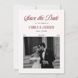 Convite de Noivado Marfim e Borgonha Save the Date