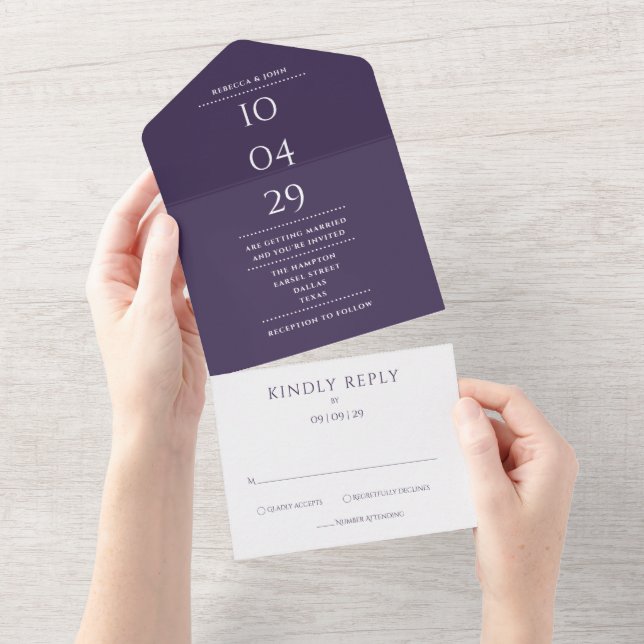 Convite de Noivado Minimalista com Monograma Roxo  (Aba destacável)