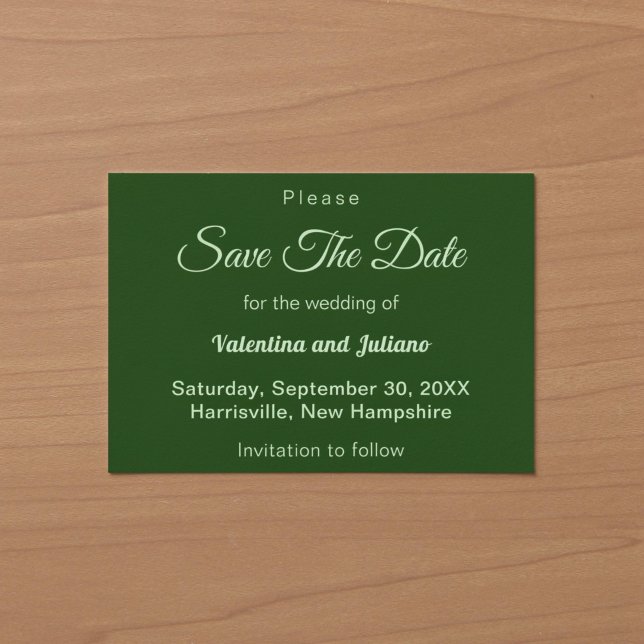 Convite de Noivado Minimalista Verde Escuro (Typography style minimalist dark green wedding save the date)