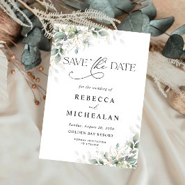 Convite de Noivado Mínimo Eucalipto Save The Date