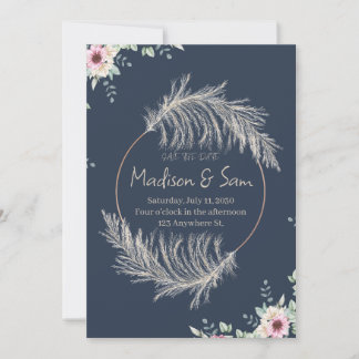 Convite de Noivado Navy Blue & Gold Save The Date