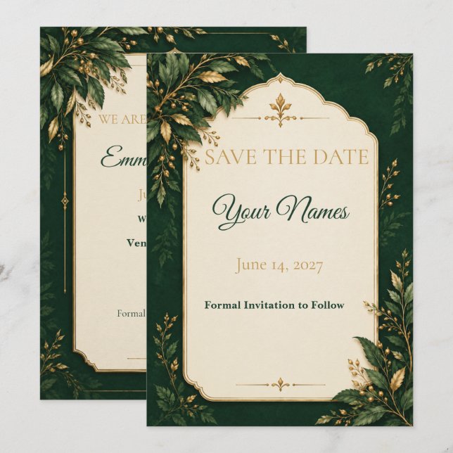Convite de Noivado Personalizado Floresta Verde Do (Frente/Verso)