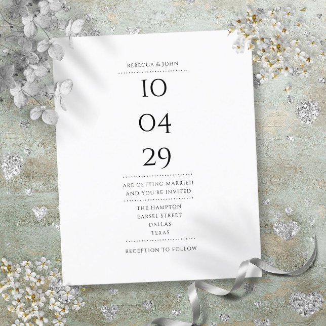 Convite de Noivado Preto e Branco Simples (Budget Black and White Date Wedding Invitation)