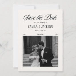 Convite de Noivado Preto e Marfim Save the Date