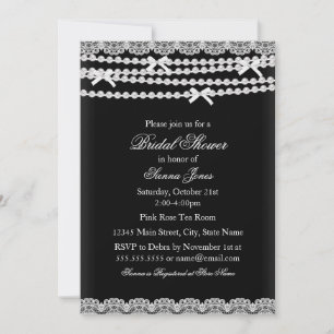 Convite de Noivado Pretty Lace & Pearl Preto