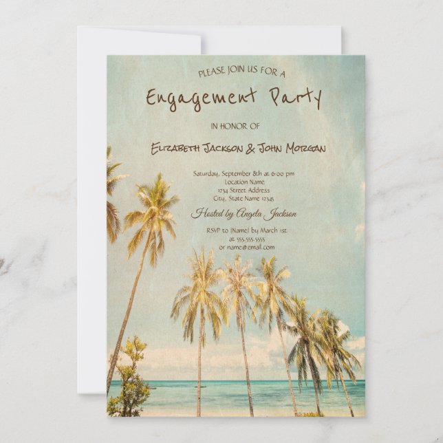 Convite de Noivado Retro Beach Palms (Frente)