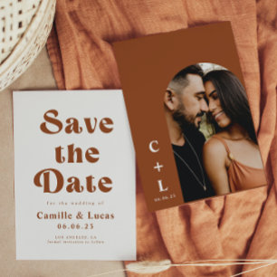 Convite de Noivado Retro Terracota Save The Date