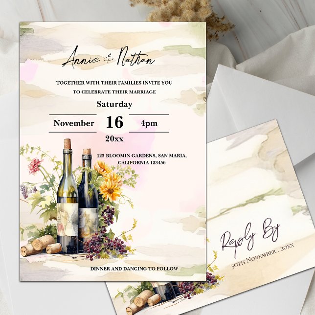 Convite de Noivado Romântico em Vinhedo Rústico (Vineyard Romantic Grapevine Wedding Invitation)
