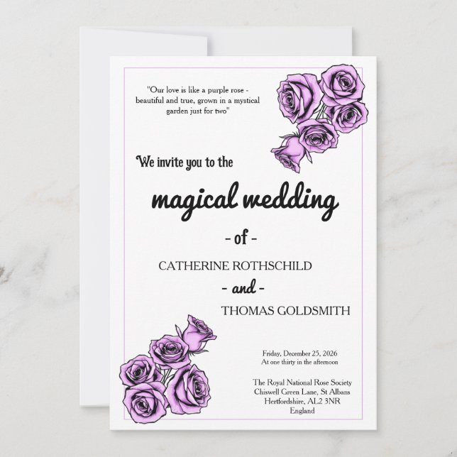 Convite de Noivado Rosa Roxa Mística (Frente)