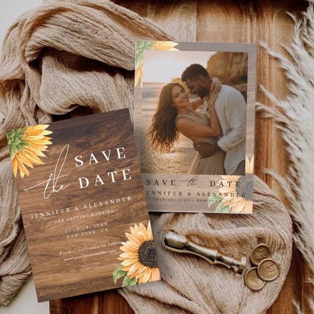 Convite de Noivado Rustic Boho Girassol Salve a Da (Rustic Boho Sunflower Save the Date Wedding Invite)