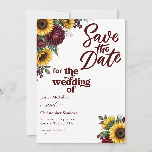 Convite de Noivado Rustic Sunflower Save the Date (Frente)