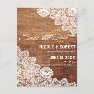 Convite de Noivado Rustic Wood Branco com Renda pa