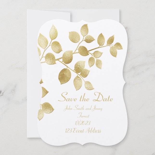 Convite de Noivado Save the Date com Folha de Ouro (Frente)