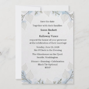 Convite de Noivado Save the Date Folhas Azul Aquar