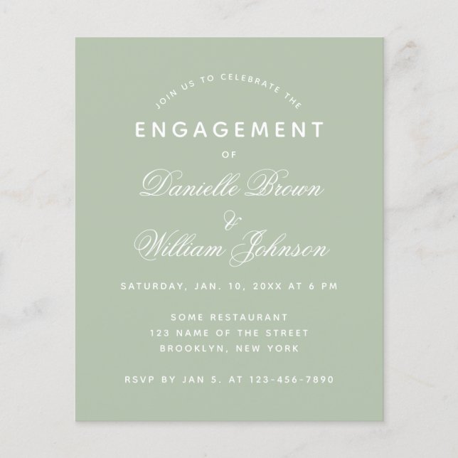 Convite de Noivado Simples Verde Sage dentro do Or (Frente)