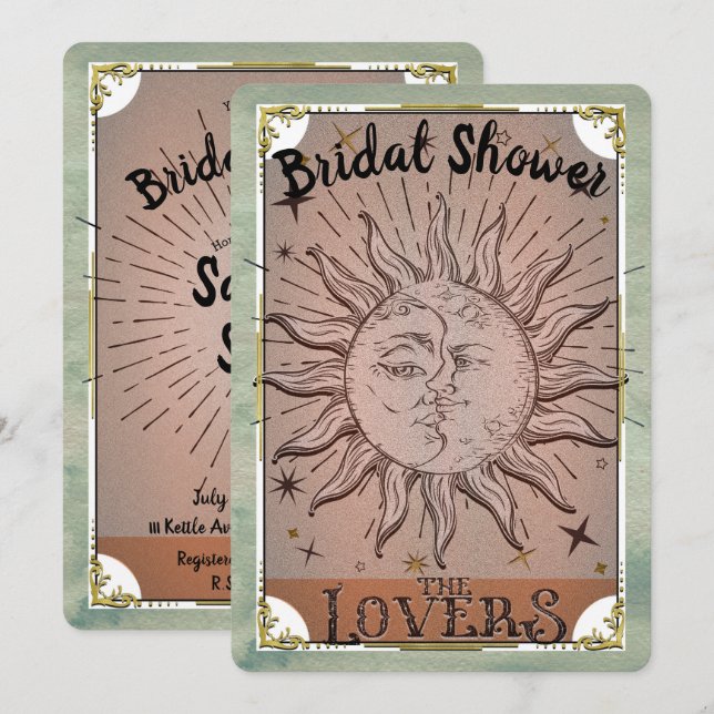 Convite de Noivado Tarot de Amantes Dualidade Sol  (Frente/Verso)