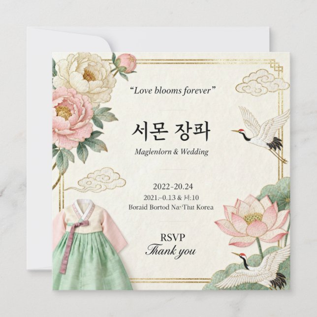 Convite de Noivado Tradicional Coreano Moderno (혼례 (Frente)