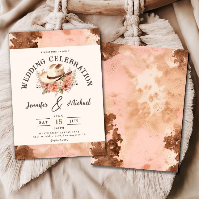 Convite de Noivado Western Blush em Couro de Vaca (Criador carregado)