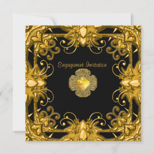 Convite de Noivado Zizzago Preto Dourado Antigo 2